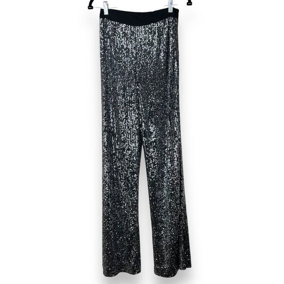 NBD x Revolve NWT Saturday Love Silver Sequin Ultra High Waist Holiday Pants - Picture 4 of 10